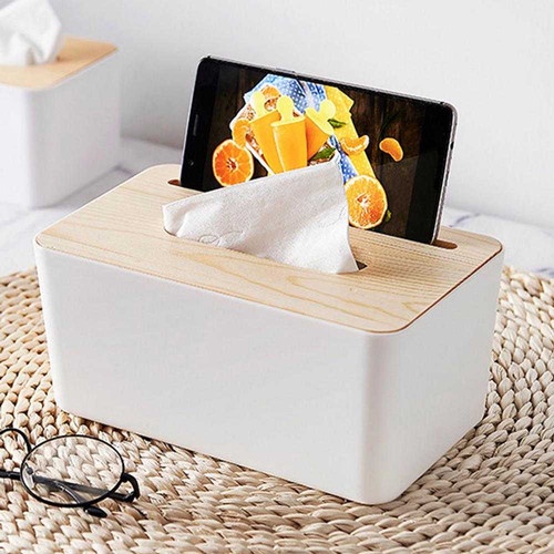 Tempat Tissue Box KAYU Bambu Holder HP Handphone