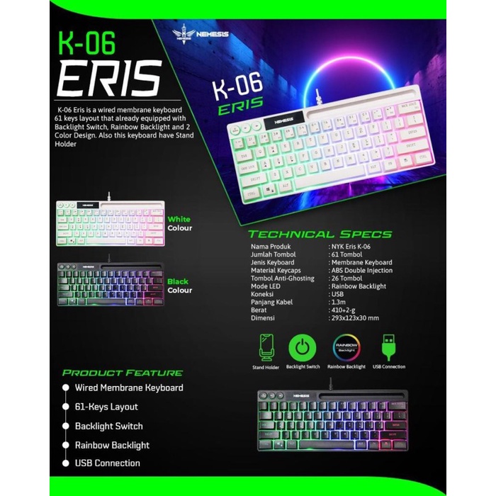 NYK Nemesis ERIS K-06 Keyboard Mini RGB with Stand Holder