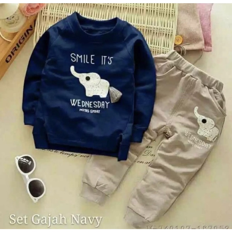 SETELAN SWEATER GAJAH PILIH WARNA 1-5 TAHUN