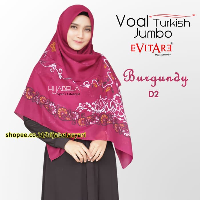 Hijab Voal Turki Syari ORI Jilbab segi empat motif Kerudung Voal Jumbo - WARNA DI NOTE
