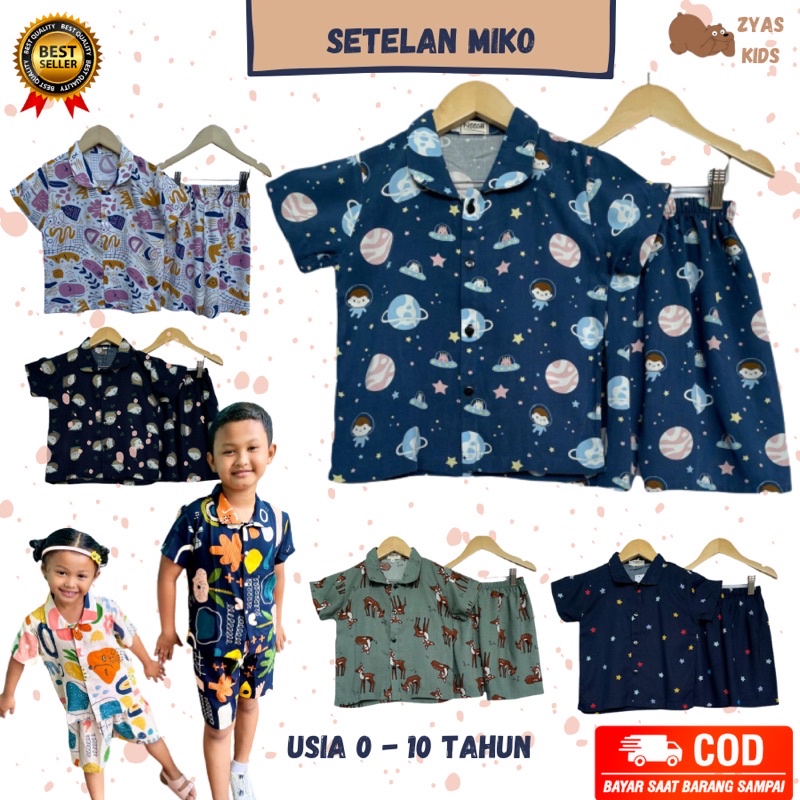 SET MIKO Baju Setelan One Set Piyama Pajamas Tidur Pendek Kain Katun Rayon Anak & Bayi Laki-Laki Per