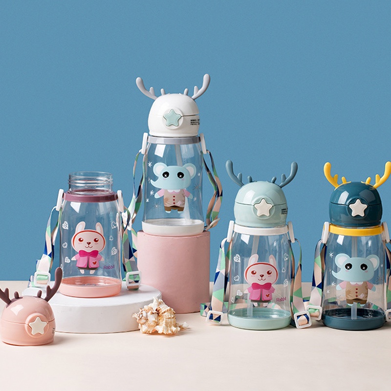 BOTOL JERAMI ANAK/botol Kartun 350/450 ML/Botol Minum Anak/Karakter rabbit Bear Tutup Clip/ mport /C 204