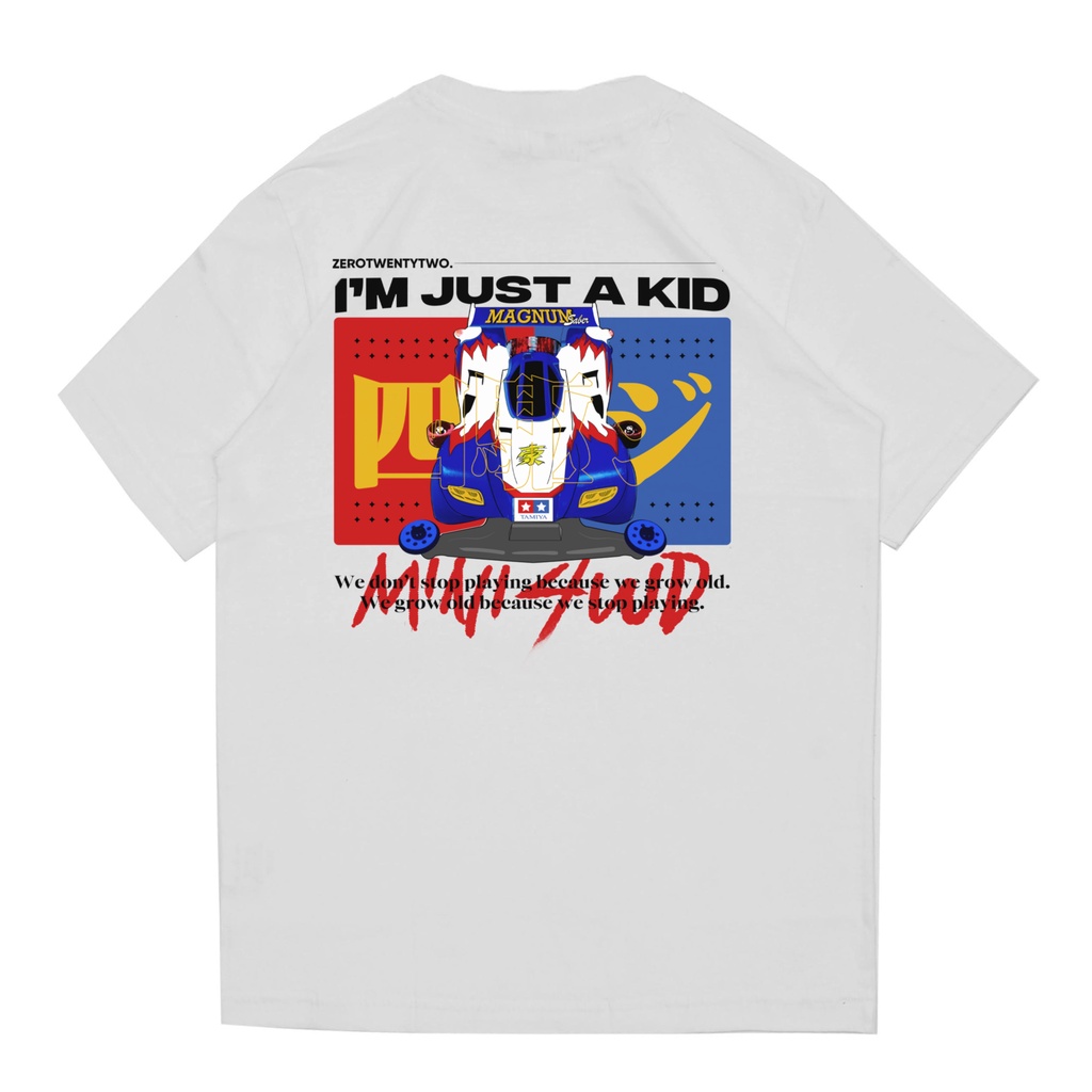 Zerotwentytwo T-Shirt Tamiya I'm Just A Kid White | Kaos Pria Generasi 90an Baju Tee