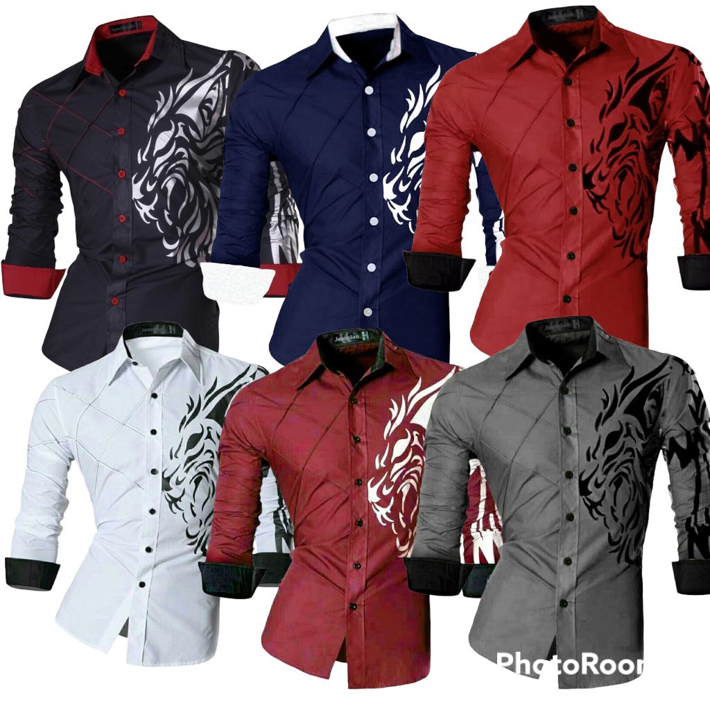 topfashion KEMEJA PRIA CASUAL ELEGANT MOTIF DRAGON 4 WARNA/HEM PRIA