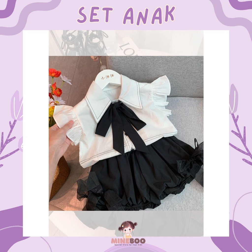 mineboo SET HILLARY BLACKWHITE EBV Baju Setelan Anak Perempuan Import Berkualitas