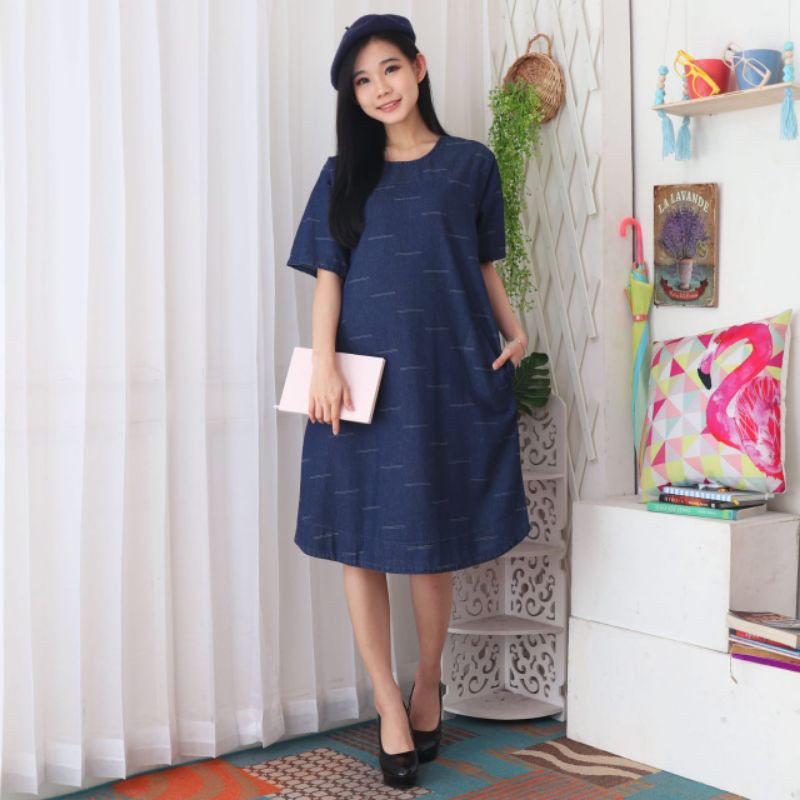 dres jeans tangan pendek motif LD 112