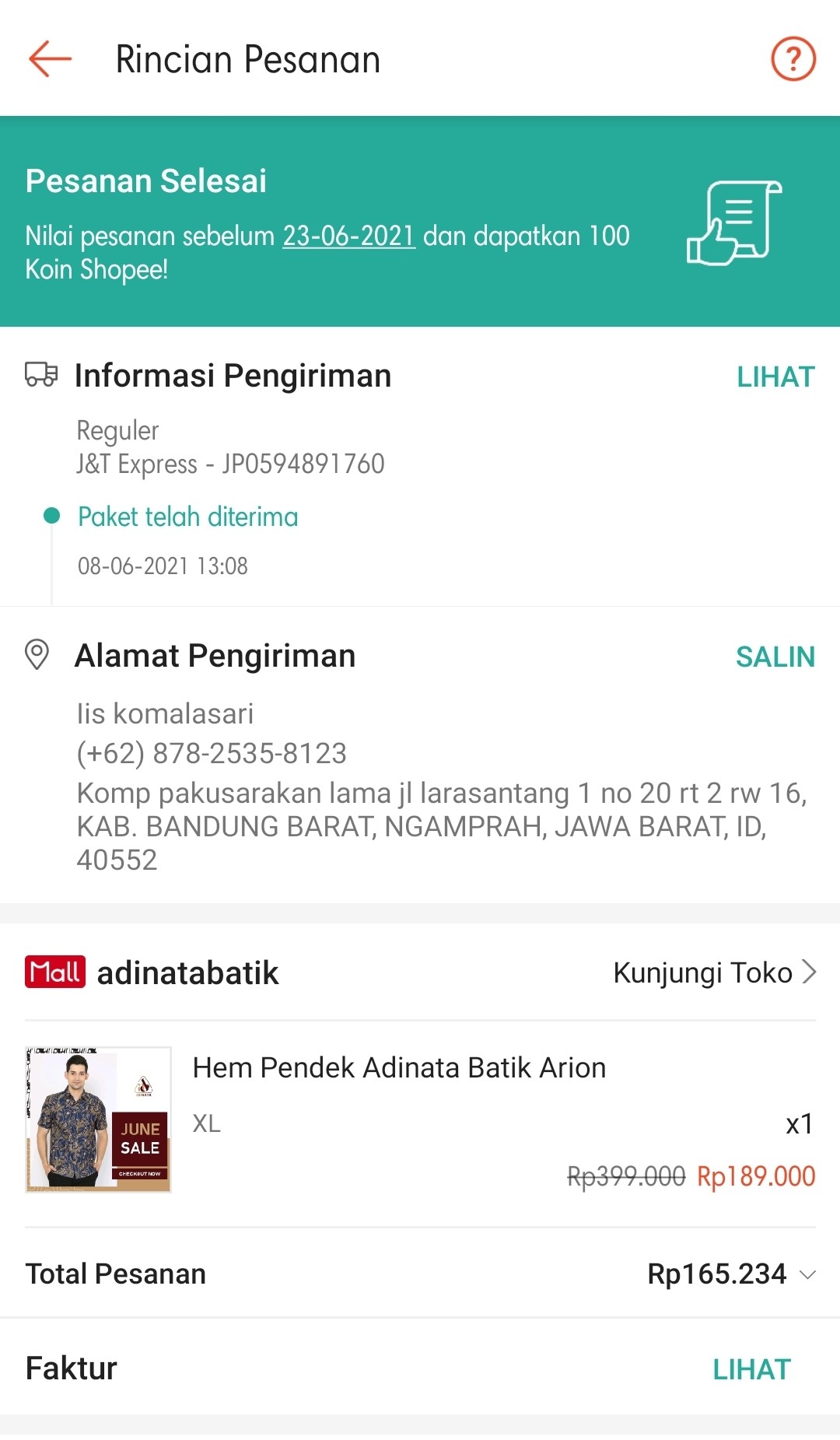 Hem Pendek Adinata Batik Arion