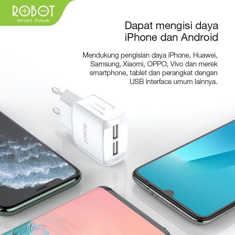 Charger Robot RT-K6 2.4A Dual Port (Tanpa Kabel + Tanpa Packing)