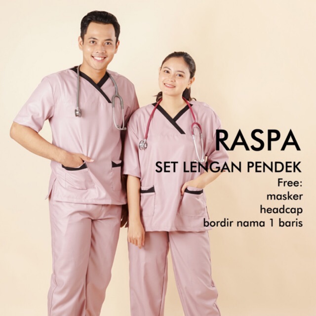 Setelan Baju jaga / Baju OK / Scrub Dokter, Perawat Lengan Pendek Model RASPA | Shopee Indonesia