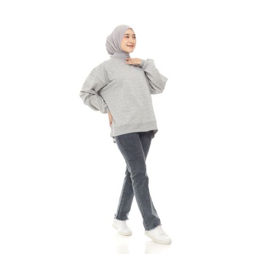 Sweater Crewneck Wanita Oversize Grey Misty Biiulicious Biiu