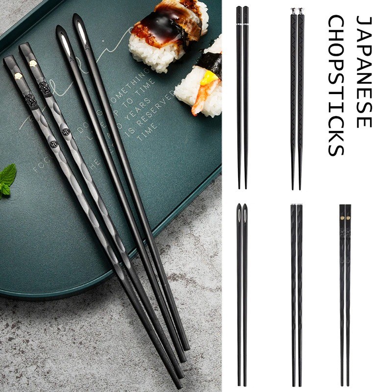 USEMD Alat Makan Sumpit Japanese Style Reusable Chopstick 5 Pasang - 01BPP - Black