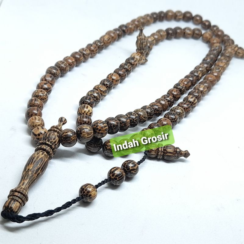 Tasbih Kayu Liwung  Loreng Natural 99butir 8mm Bandul Kayu