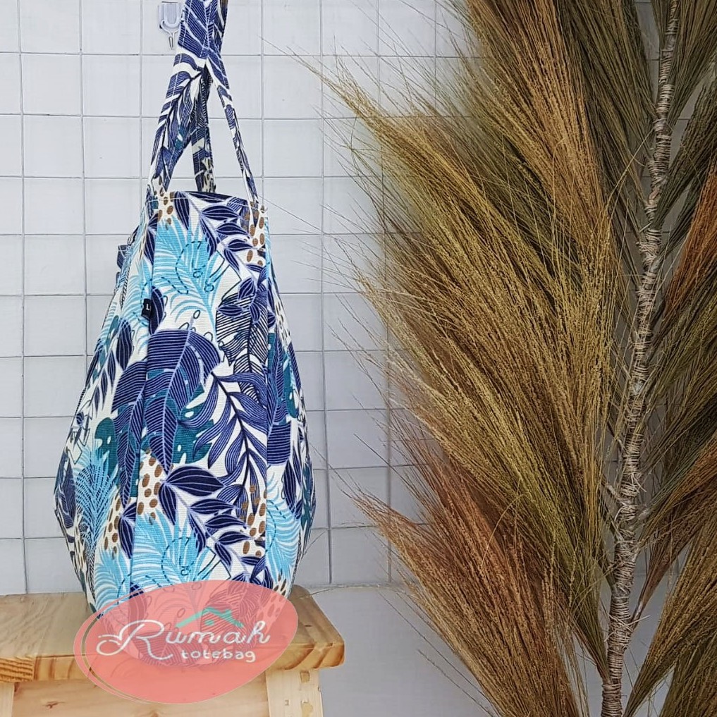 Baggy Tote Bag Nudie Motif Kanvas Mostela Biru