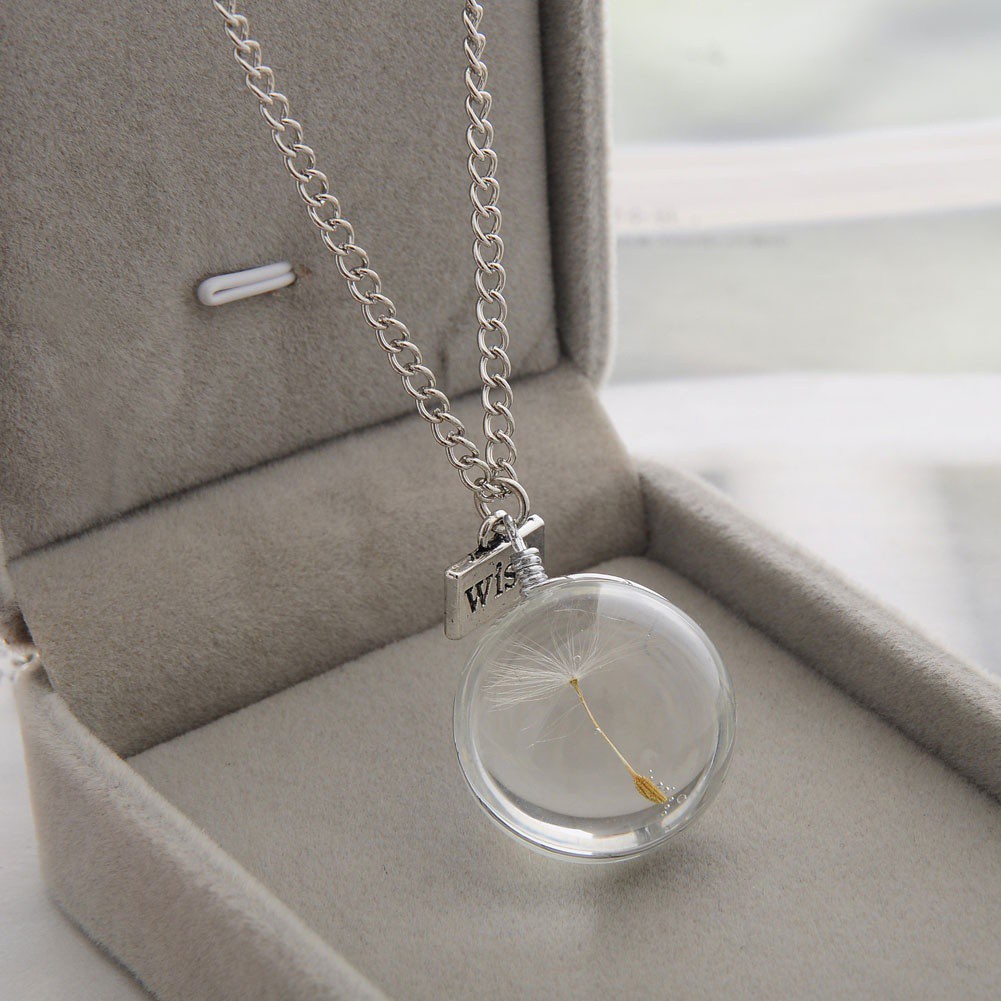 Newest Handmade Natural Dried Flowers Dandelion Crystal Necklace Only