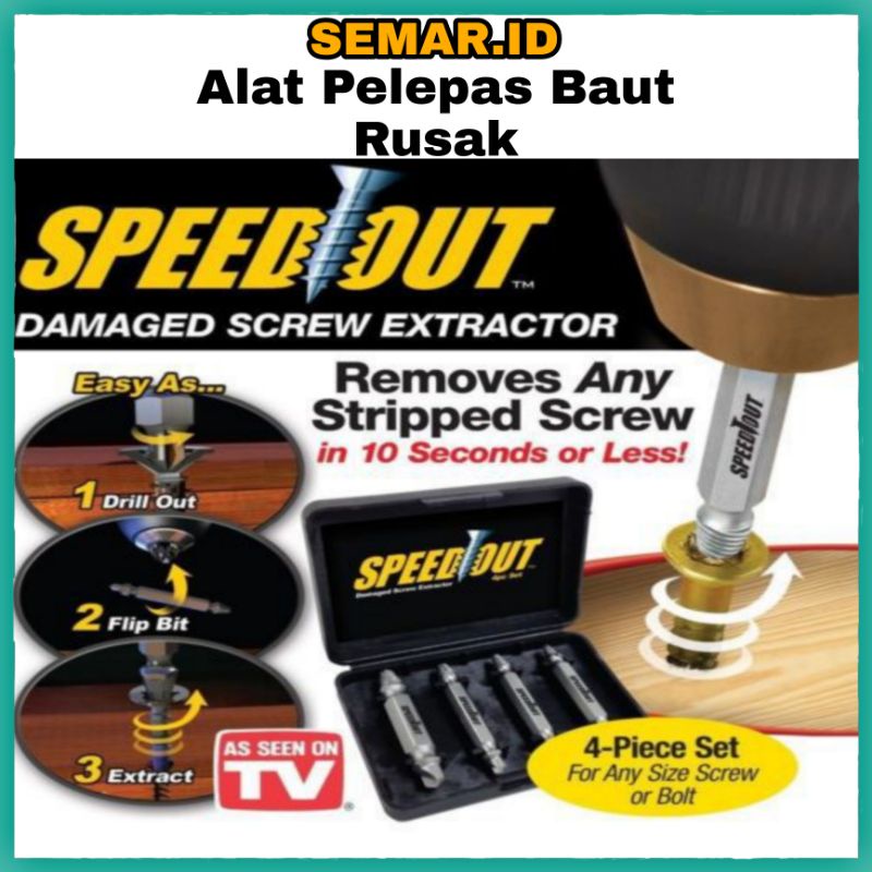 4 Pics Alat pembuka pelepas baut rusak patah Screw Extractor Broken Striped Screw Remover