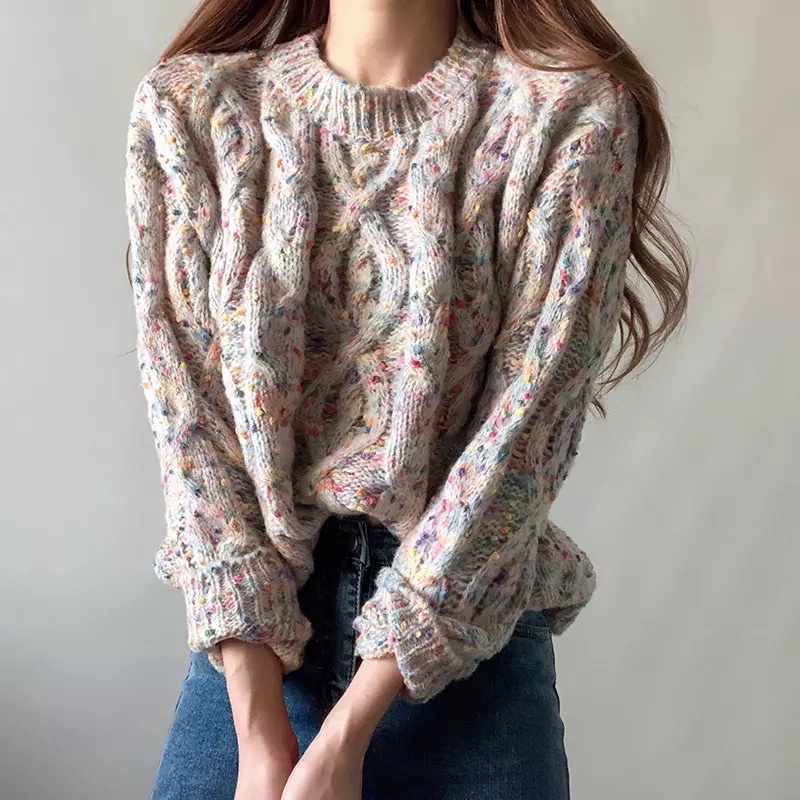 Oversized Cable Knit Sweater Rajut Tebal Wanita untuk Musim Dingin