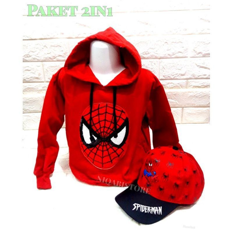 Paket 2in1 Jaket Sweater Hoodie anak laki Karakter Usap dan Led Superhero Usia 2-9thn