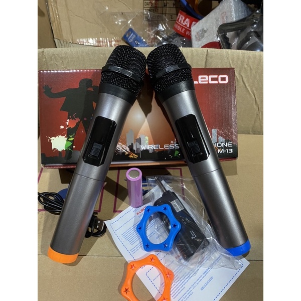 terbaru paket mic FLECO M13 doubel wireless mic tampa kabel isi 2 pcs + receiver ori mantap