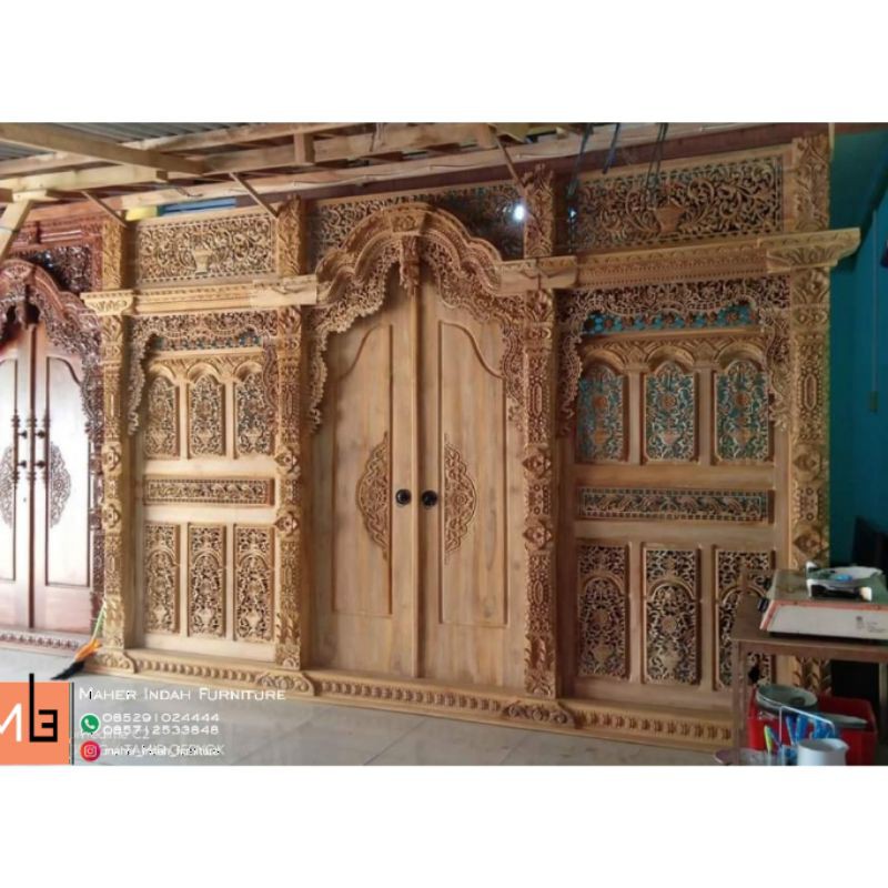 Pintu Sketsel Gebyok 4 Meter Ukir Kayu Jati Bisa Custom