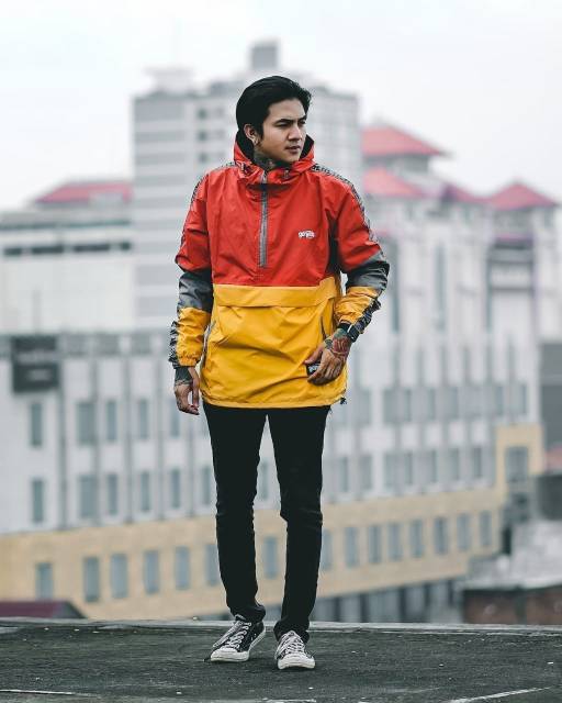 SALVIOHEXIA Jaket Cougle 3D Jaket Parasut Pria Jaket Outdoor Orange Kuning