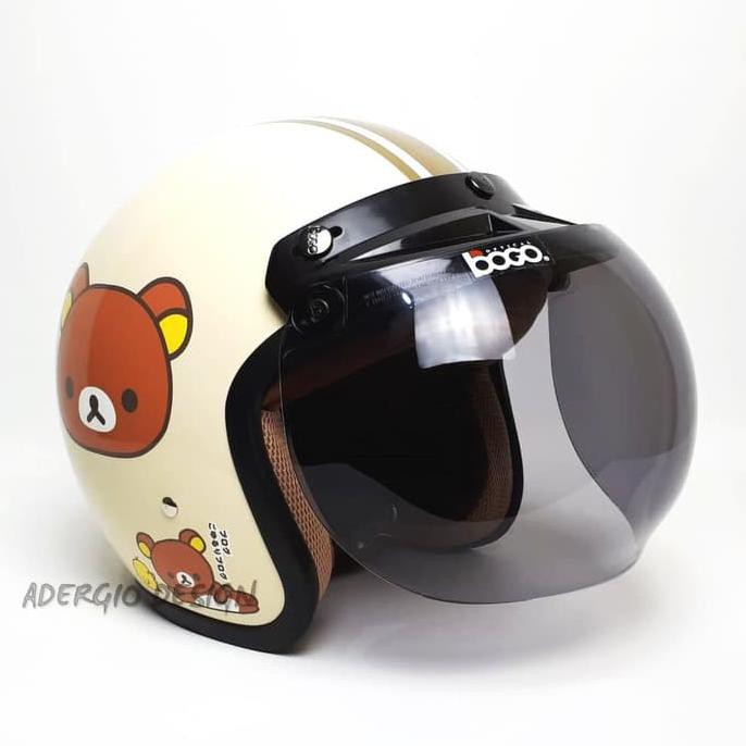 ❤️ NEGO HELM RETRO CEWEK DEWASA❤️ HELM BOGO KACA BOGO ORI KARAKTER RILAKKUMA CREAM GLOSSY