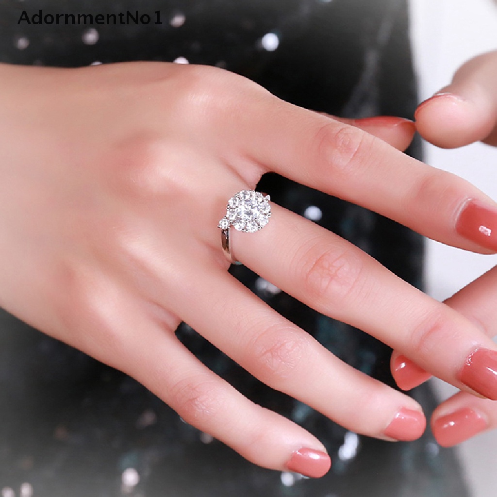 (AdornmentNo1) Cincin Adjustable Motif Bunga Aksen Zircon Untuk Perhiasan Wanita / Pernikahan