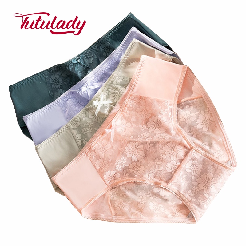 TUTULADY Sexy Lace Wanita Celana Dalam Berongga Fashion Lucu CD Pinggang Tengah