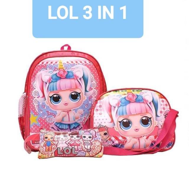 TAS RANSEL ANAK LAKI PEREMPUAN SET 3IN1 LOL TOBOT LITTLE PONY ULTRAMAN NIQABIS