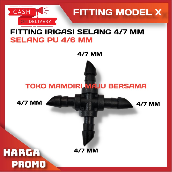 KONEKTOR NEPEL CROSS 4/7 MM 4 WAY SELANG IRIGASI PEE 4×7 MM / MODEL X