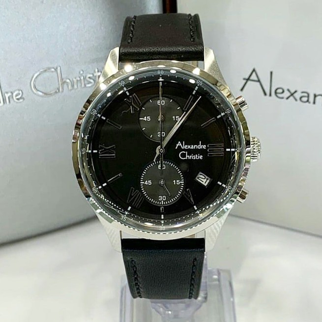 ALEXANDRE CHRISTIE AC 6575 JAM TANGAN PRIA SILVER BLACK ORIGINAL