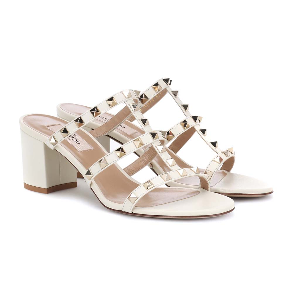 VLTN Rockstud 6cm Chunky Mules Sandal White 100% Original