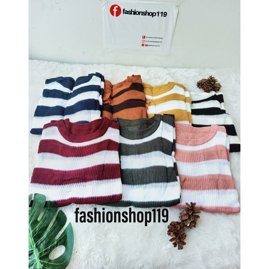 fashionshop119 Rainbow Stripe Rajut / Rajut Salur / Strip Rajut / Rajut Wanita / Atasan wanita (fs)