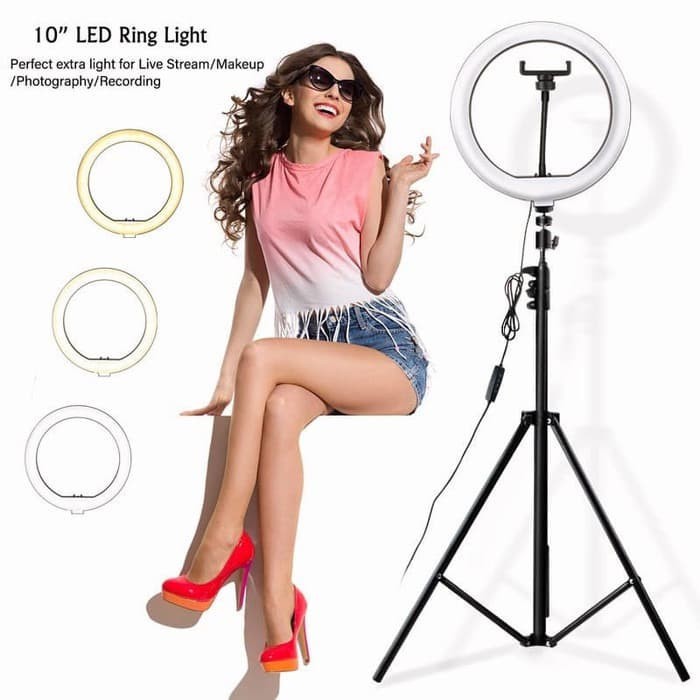 Ring Light Selfie 10 INCH 26cm + Light Stand Tripod 2 meter