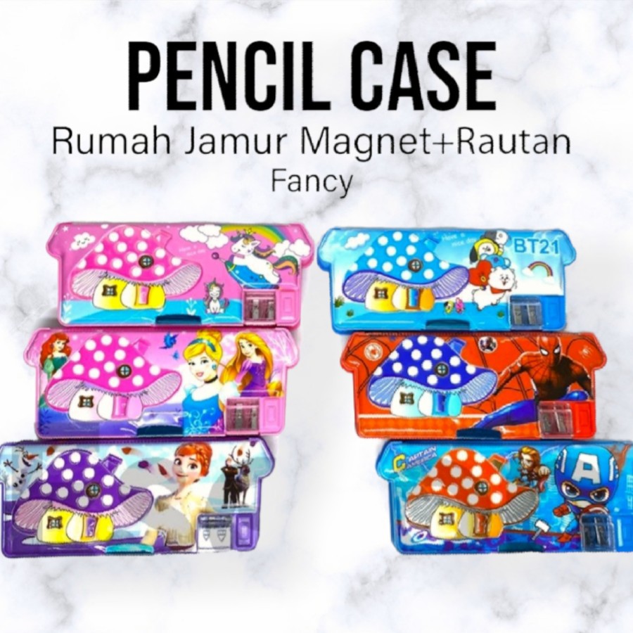 

Tempat Kotak Pensil Magnet Rumah Jamur ada 2 lubang Serutan Murah
