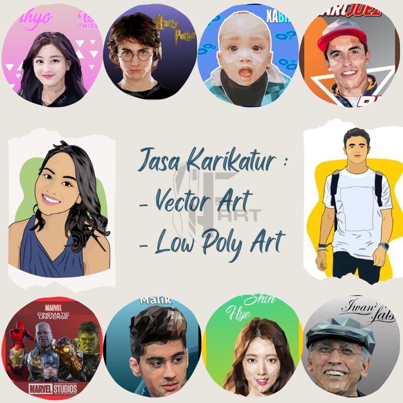 Ilustrasi wajah/Karikatur vector art/Low poly art/Karikatur wajah/Gambar digital/Animasi wajah