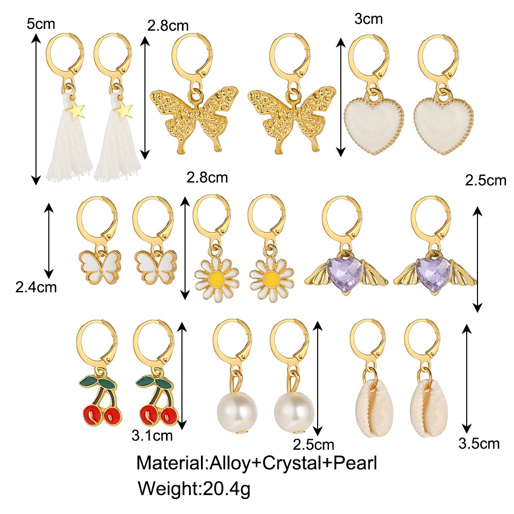 IFYOU 9 Pasang / Set Anting Stud Desain Kupu-Kupu Bintang Daisy Aksen Mutiara Untuk Aksesoris Wanita