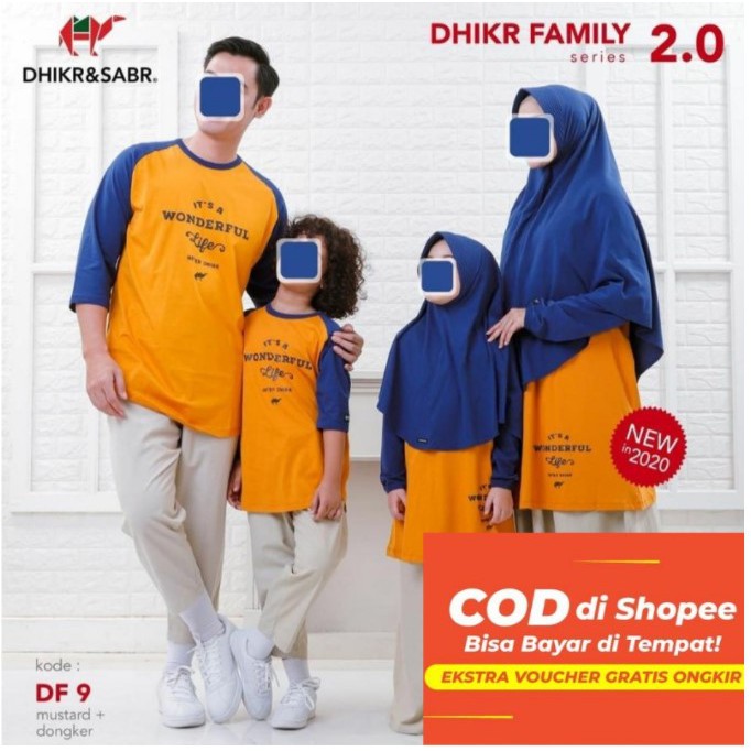 BEST SELLER Baju Couple Dhikr Family Kuning Mustrad-Navy DF 9