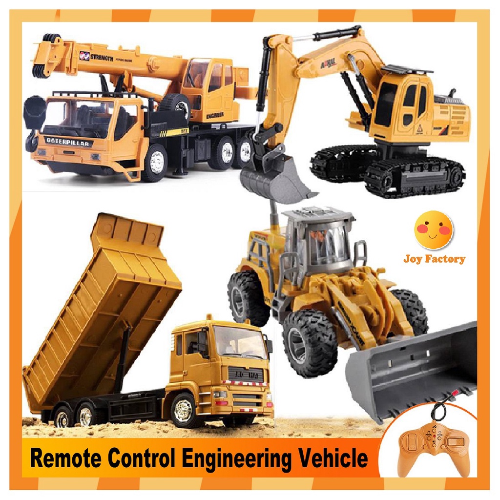 【4 Jenis】RC Remote Control Excavator Bulldozer Crane Dump Truck Mainan Hadiah Kendaraan Rekayasa