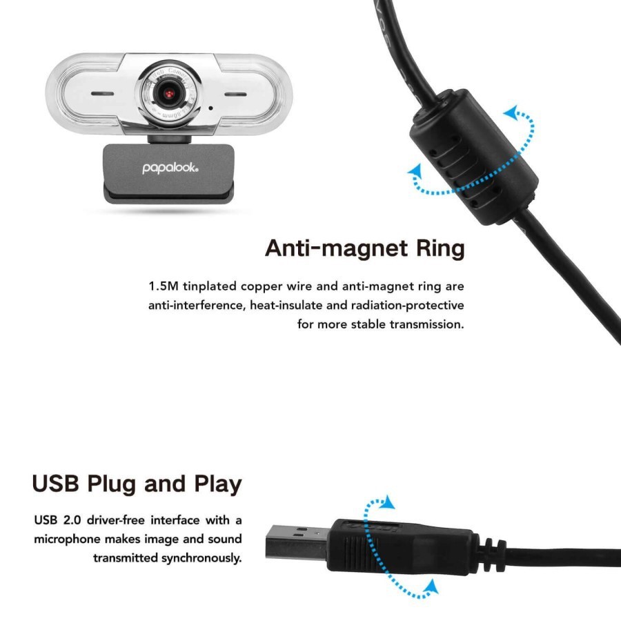 PAPALOOK Webcam 1080P 30 FPS Full HD with Microphone PA452