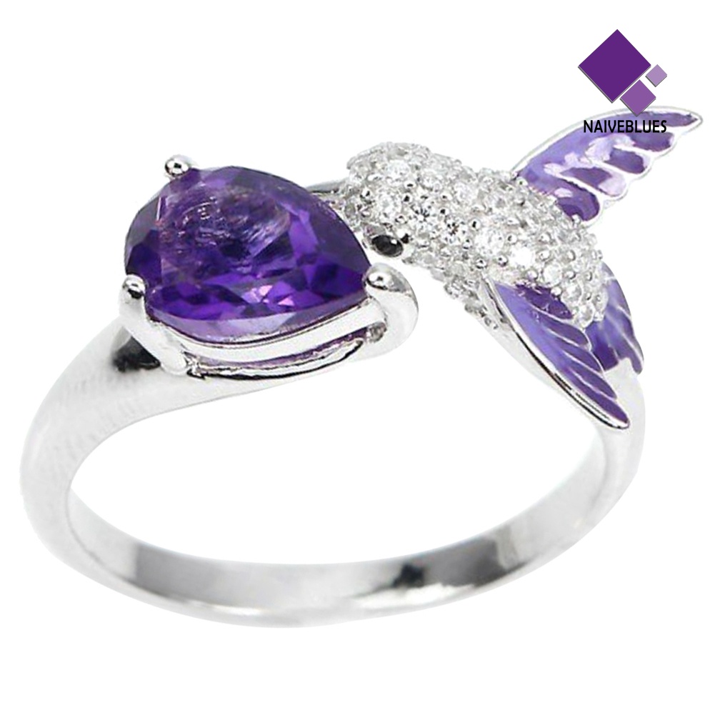 Naiveblue &gt; Cincin Wanita Model Terbuka Desain Burung Hias Batu Amethyst + Zircon Untuk Pertunangan / Pernikahan