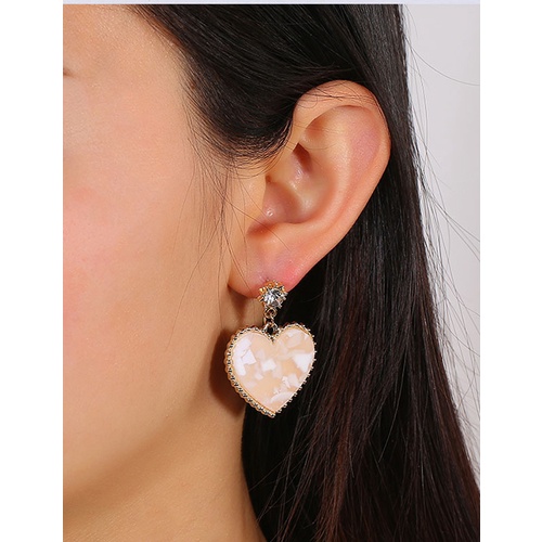 LRC Anting Tusuk Fashion Pink Love Oil Dripping Color Alloy Geometric Earrings A61085