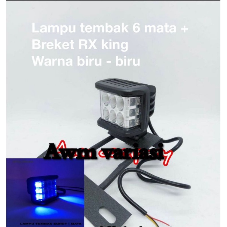 Lampu Tembak 6 Mata LED CWL Mini Senjah Biru Biru / Merah Merah / Biru Merah Plus Breket RX King