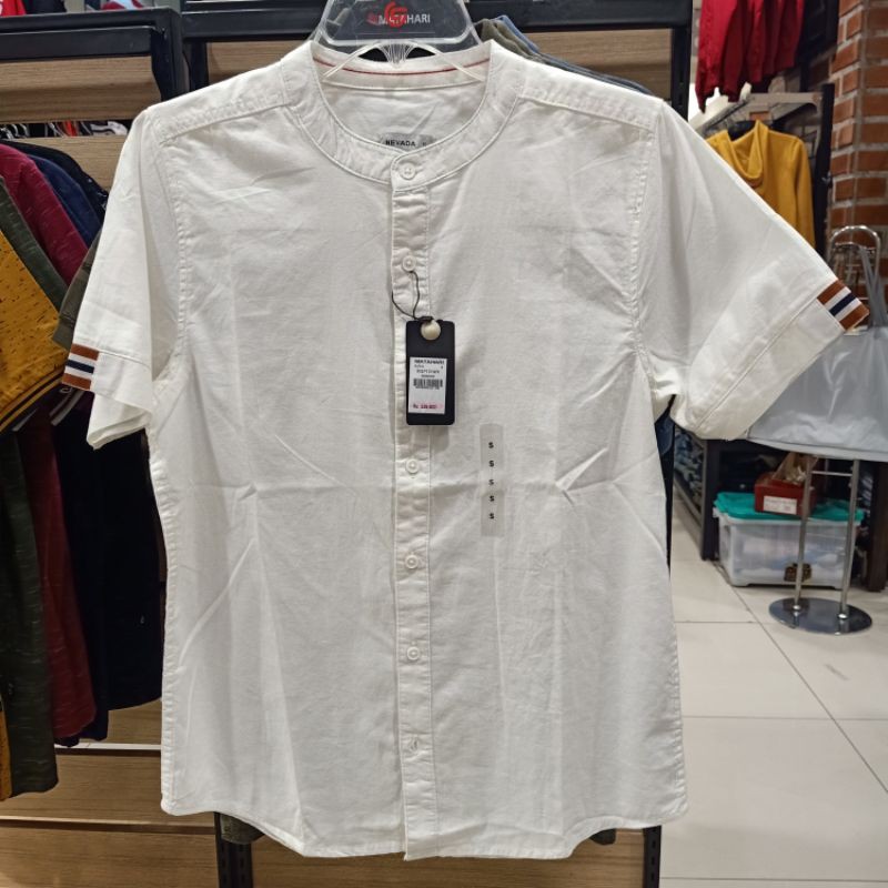 Nevada kemeja polos pria casual dengan aksen di lengan S-XL