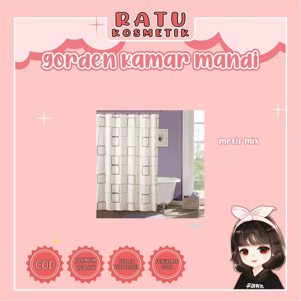 ❤ RATU ❤ Gorden Kamar Mandi | Tirai Gordyn Pintu | Shower Curtain | Korden Anti Air Motif Murah