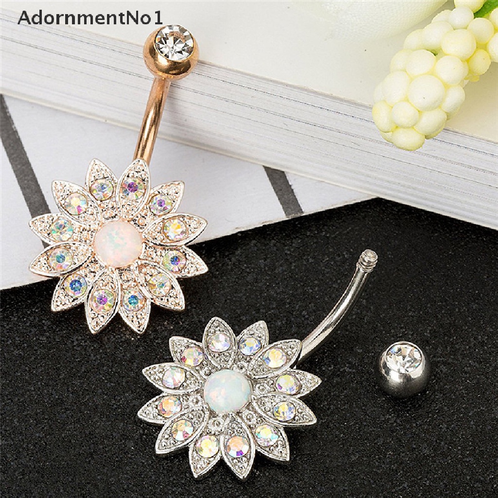 (AdornmentNo1) 3pcs / Set Cincin Tindik Pusar Bahan Stainless Steel Hias Kristal Opal Untuk Wanita