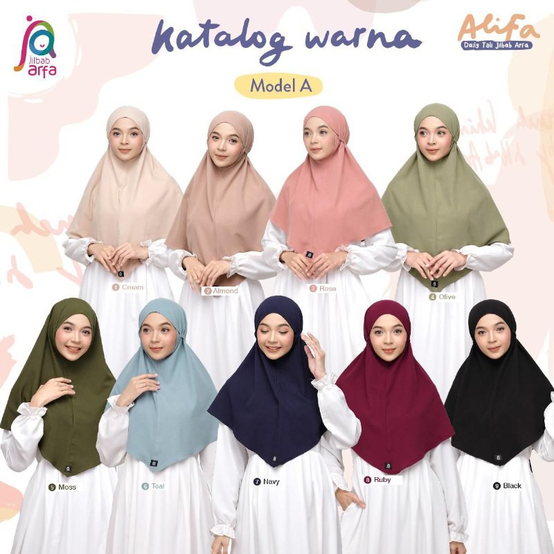 Jilbab khimar instant dewasa polos non pad tali belakang daily bergo ALIFA MODEL A JILBAB ARFA