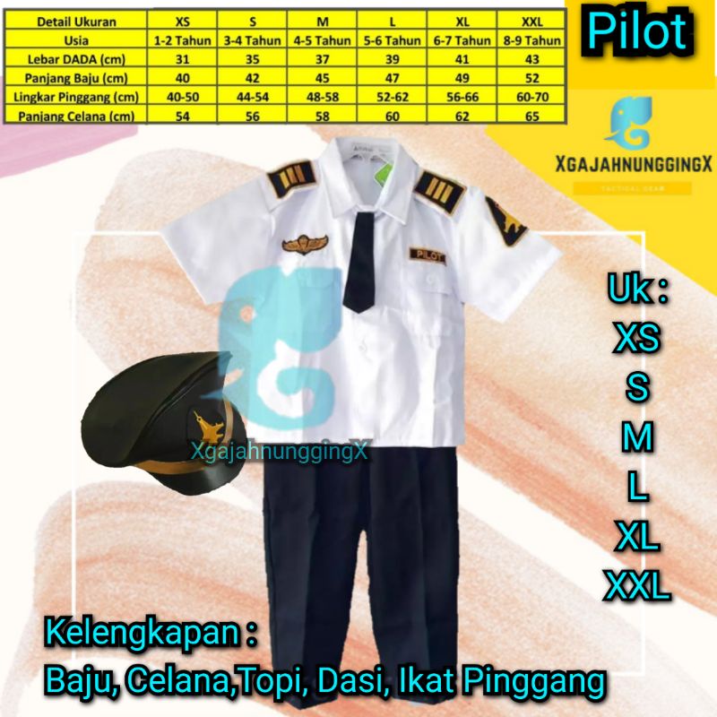 Baju Seragam Pilot / Setelan Pilot Anak / Kostum karnaval / 17 agustusan