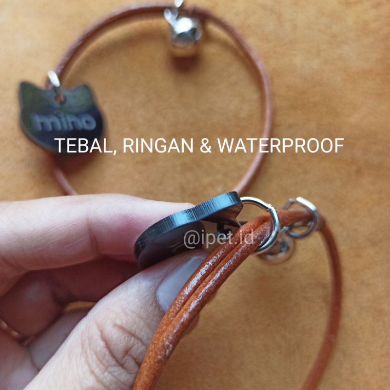 KALUNG KUCING NAMA CUSTOM BOLAK BALIK ANTI RONTOK WATERPROOF LONCENG KULIT