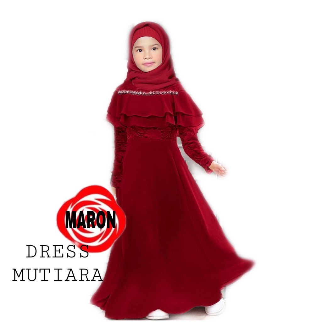 B10 DRESS MUTIARA KID BAHAN MOSCREPE KOMB BRUKAT TULANG