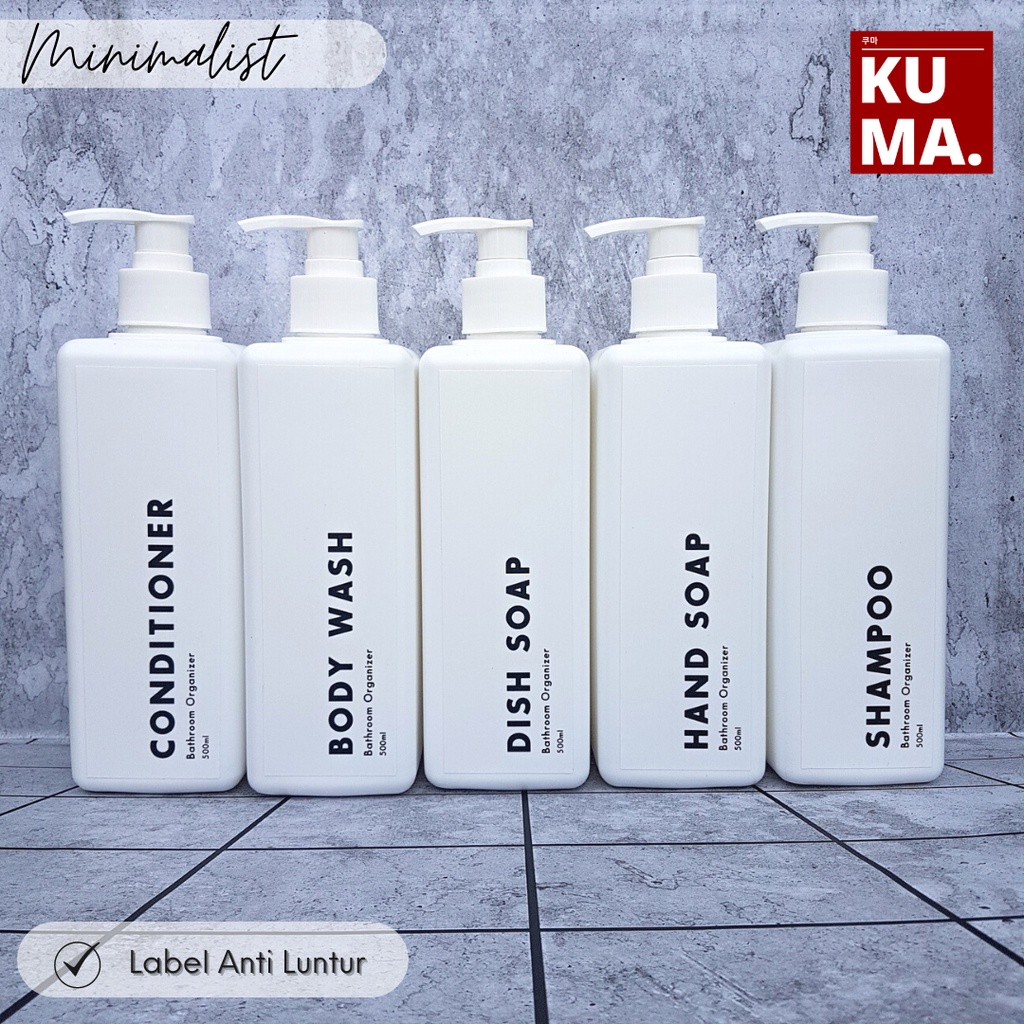 Minimalist Bottle Pump 500ml Refilable Botol Sabun Shampoo Sabun Mandi Botol Pump Kotak 500ml Putih HDPE